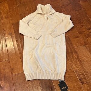 Elegant Beige Turtleneck Sweater Dress